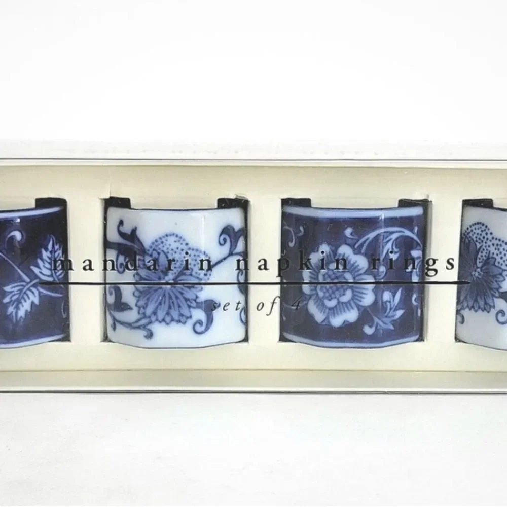 Pier 1 Blue and White Porcelain Napkin Rings 3 boxes